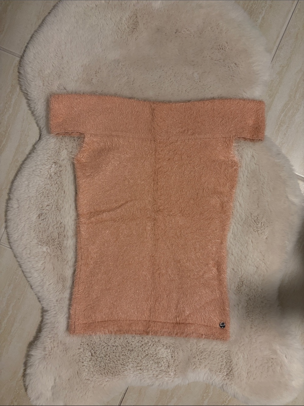 Guess Off-Shoulder Textured Sweater in Peach - M
